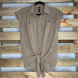 Sheer Tied Sleeveless Button up